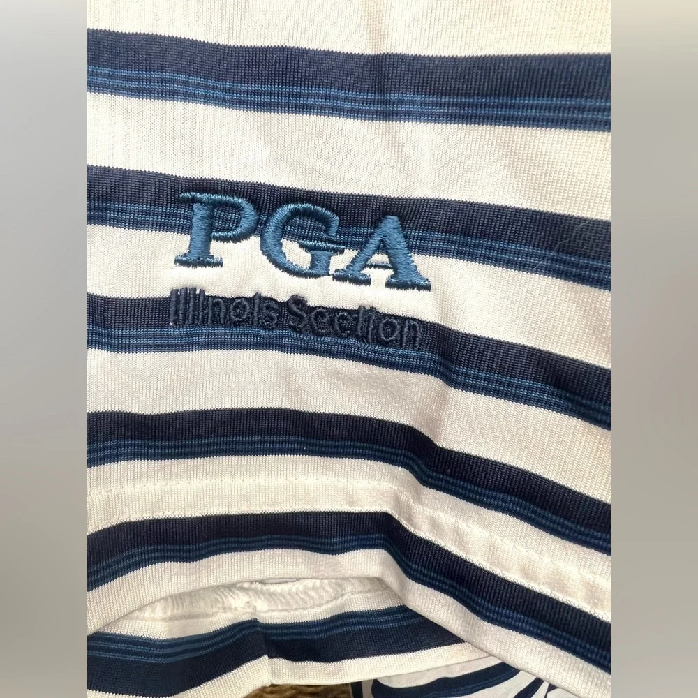 Adidas-PGA,Pro Golf Association,Men's Navy & White Striped Polo Shirt-IL Section